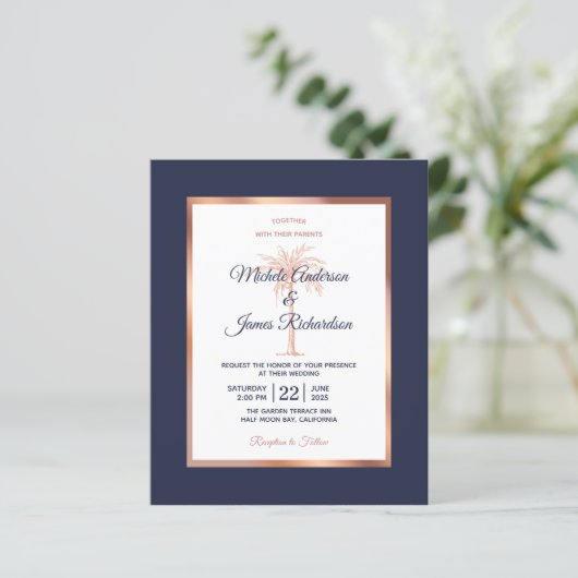 Budget Navy Roos Gold Palm Wedding (Staand voorkant)