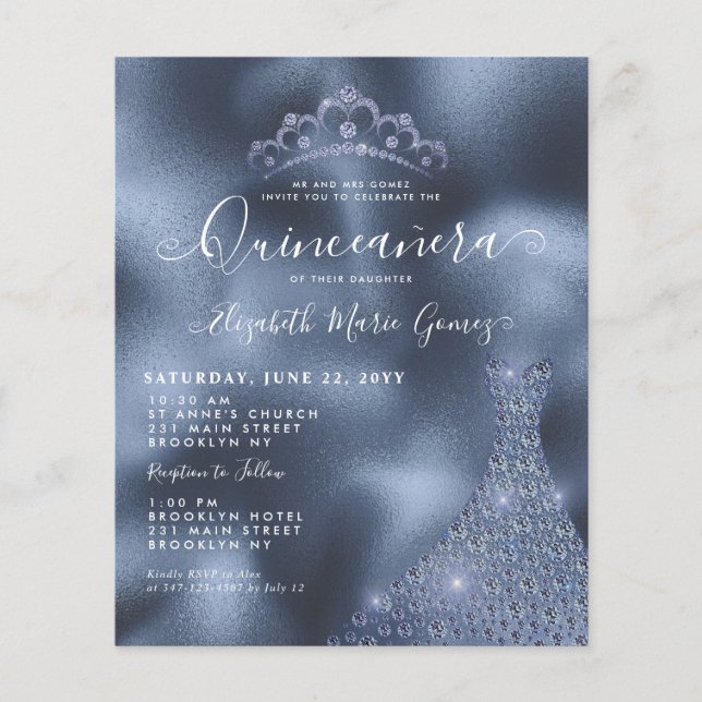 Budget Navy Royal Blue Diamond Tiara Quinceanera (Voorkant)