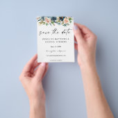 Budget Navy & Roze Bloemige Save the Date V2 Foto Flyer (Hand)