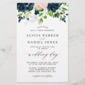 Budget navy roze elegant floral bruiloft flyer (Voorkant)