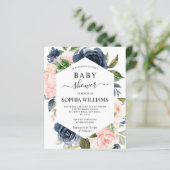 Budget Navy & Roze Lijst Baby shower Uitnodiging (Staand voorkant)