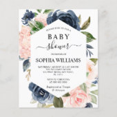 Budget Navy & Roze Lijst Baby shower Uitnodiging (Voorkant)