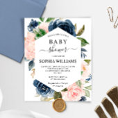 Budget Navy & Roze Lijst Baby shower Uitnodiging
