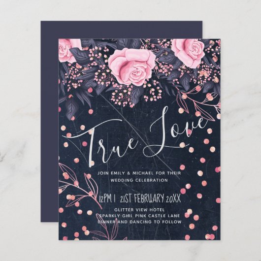 BUDGET Navy Roze Roségoud Bruidsboeket Bloemen (Voorkant / Achterkant)