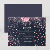 BUDGET Navy Roze Roségoud Trouw Bloemstuk Uitnodiging Briefkaart (Voorkant / Achterkant)