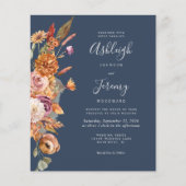 Budget Navy Rust Bloemen Waterverf Bruiloft Uitnod (Voorkant)