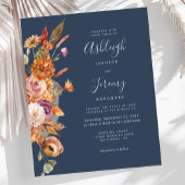 Budget Navy Rust Bloemen Waterverf Bruiloft Uitnod
