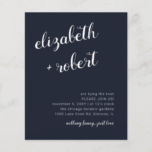 Budget Navy Script Calligraphy Wedding Invitation (Voorkant)