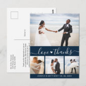 Budget Navy Script Foto Bruiloft Dankjepostkaart Briefkaart (Voorkant / Achterkant)