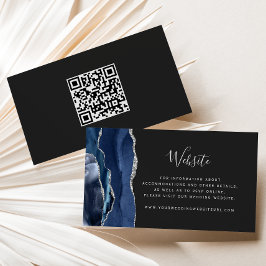 Budget Navy Silver Agate Dark Wedding QR-code Informatiekaartje