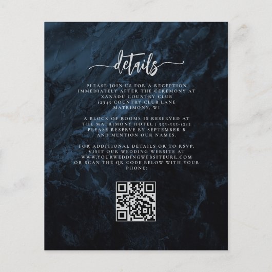 Budget Navy Silver Floral QR Code Wedding Invite (Achterkant)