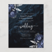 Budget Navy Silver Floral QR Code Wedding Invite (Voorkant)