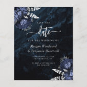 Budget Navy Silver Floral Wedding Save the Date (Voorkant)