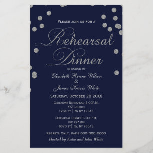 Budget Navy Silver Glitter Rehearsal Dinner nodig