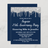 Budget Navy Silver Surprise Jubileum Invitation (Voorkant / Achterkant)