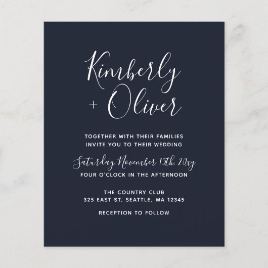 Budget Navy Simple Modern Wedding Invitation (Voorkant)