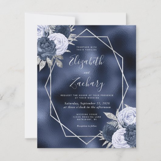 Budget Navy Stofblauw Bloemencode met QR-code voor (Voorkant)
