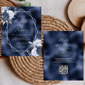 Budget Navy Stofblauw Bloemencode met QR-code voor