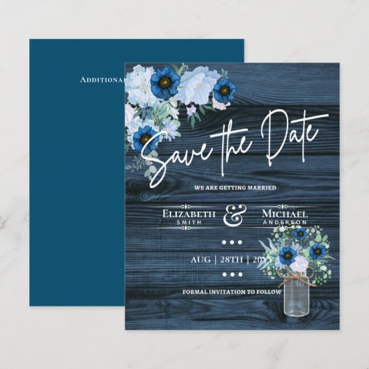 Budget Navy Stofblauw Bloemmotief Landelijke Trouw (Voorkant / Achterkant)