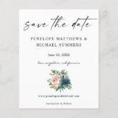 Budget Navy Stofblauw & Roze Bloemen Save the Date (Voorkant)