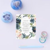 Budget Navy Stofblauw & Roze Blush Trouwflyer Flyer (Enkel)