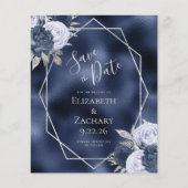 Budget Navy Stofblauw Zilver Bloemen Bewaar de Dat (Voorkant)