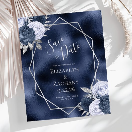 Budget Navy Stofblauw Zilver Bloemen Bewaar de Dat