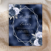 Budget Navy Stofblauw Zilveren Bloemige Trouwdag