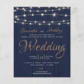 Budget Navy String Lights RSVP Huwelijksuitnodigin (Voorkant)