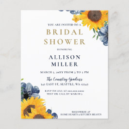 Budget Navy Sunflower Bridal Shower Invitation