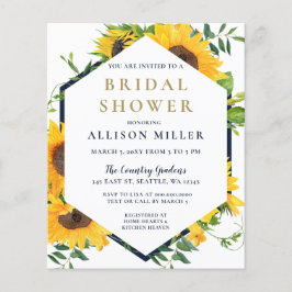 Budget Navy Sunflower Bridal Shower Invitation