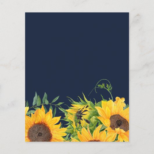 Budget Navy Sunflower Rustic Wedding Invitation (Achterkant)