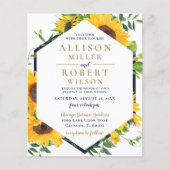 Budget Navy Sunflower Rustic Wedding Invitation (Voorkant)