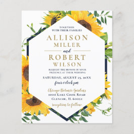 Budget Navy Sunflower Rustic Wedding Invitation