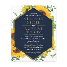 Budget Navy Sunflower Rustic Wedding Invitation