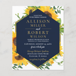 Budget Navy Sunflower Rustic Wedding Invitation