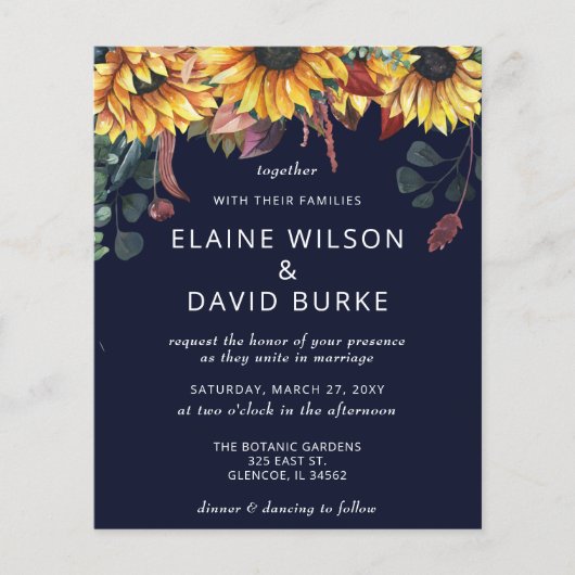 Budget Navy Sunflower Weddenschap (Voorkant)