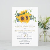 Budget Navy Sunflower Wedding Uitnodiging (Staand voorkant)