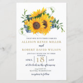 Budget Navy Sunflower Wedding Uitnodiging (Voorkant)