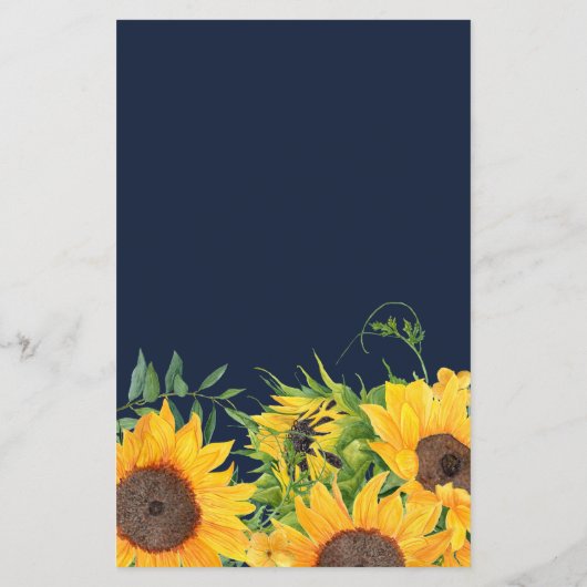 Budget Navy Sunflower Wedding Uitnodiging (Achterkant)