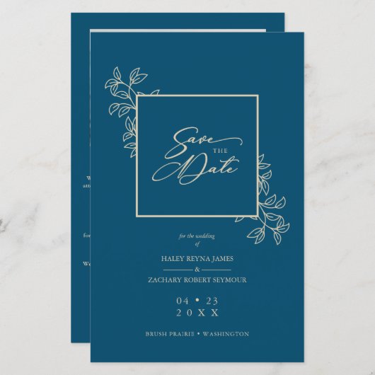 Budget Navy Trendy Branches Gold Effect Foto (Voorkant / Achterkant)