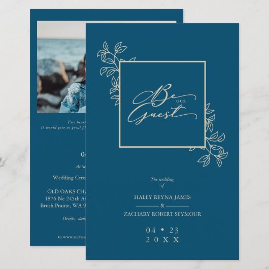 Budget Navy Trendy Modern Branches Gold Photo (Voorkant / Achterkant)