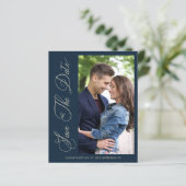 Budget Navy Wedding Photo Wimshical Script  (Staand voorkant)