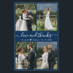 Budget Navy White Collage Wedding Bedankt Flyer<br><div class="desc">Elegant, minimalistische marine en witte hand, geschreven op 4 foto's collage, gepersonaliseerde bruiloft. Dank u voor uw gepersonaliseerde voordelige THIN-kaart met laag budget. *** GELIEVE OPMERKING, SCHROL NAAR BUITEN VOOR MEER INFO!** Stijlvolle bruiloft bedankt voor de sjabloon met vier (4) foto aan de voorzijde en één (1) foto aan de...</div>