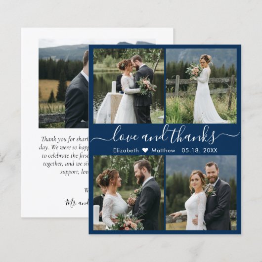 Budget Navy White Photo Collage Wedding Bedankt (Voorkant / Achterkant)