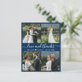 Budget Navy White Photo Collage Wedding Bedankt (Staand voorkant)