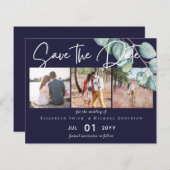 Budget NAVY White Sage Eucalyptus Save Dates PHOTO (Voorkant / Achterkant)