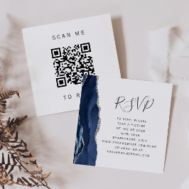Budget Navy Zilveren Agate Huwelijks QR Code RSVP Informatiekaartje