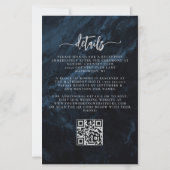Budget Navy Zilveren Bloemen QR Code Trouw Uitnodi (Achterkant)