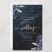 Budget Navy Zilveren Bloemen QR Code Trouw Uitnodi (Voorkant)